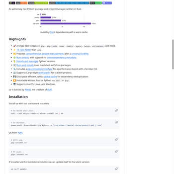 Screenshot von https://github.com/astral-sh/uv